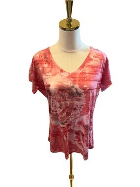 Madison & Berkeley Pink Tie-Dye V-Neck Short Sleeve Top